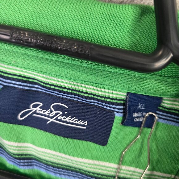 Mens Jack Nicklaus Green Blue Striped Golf Polo Shirt Polyester Short Sleeve XL - Picture 2 of 8